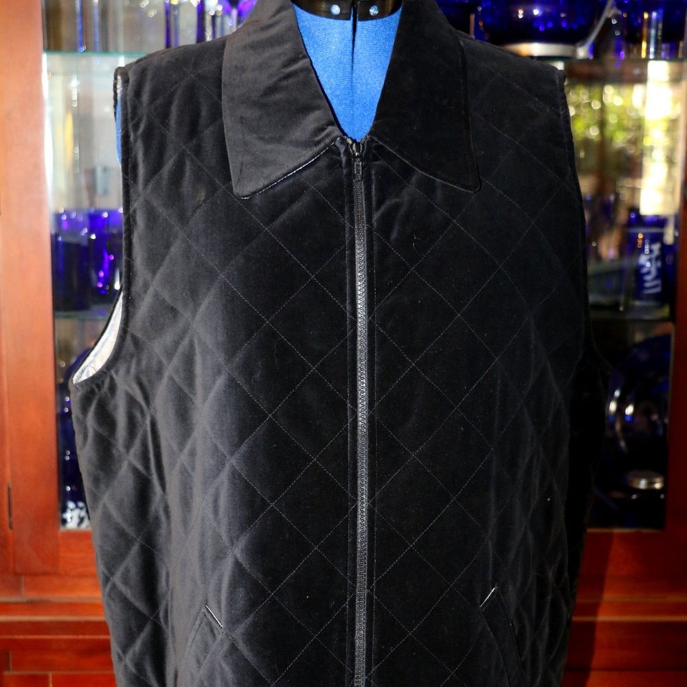 EL-LA Black Velveteen Quilted Vest- XL